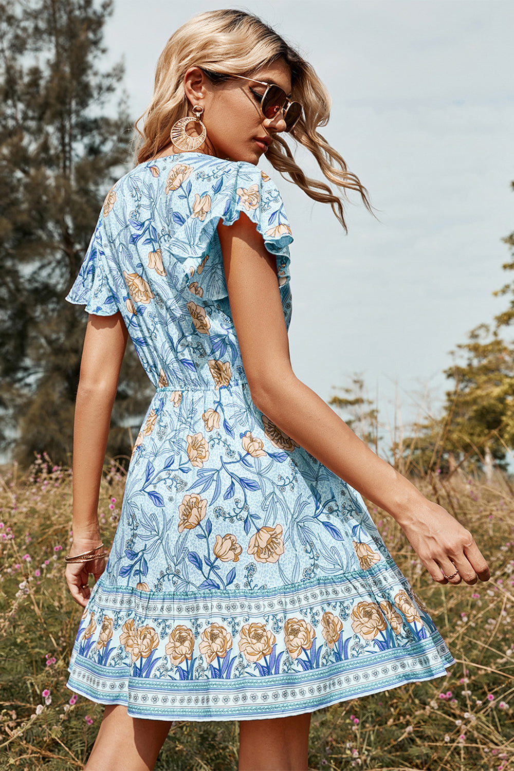 Noémie | Robe bohème courte à imprimé fleuri