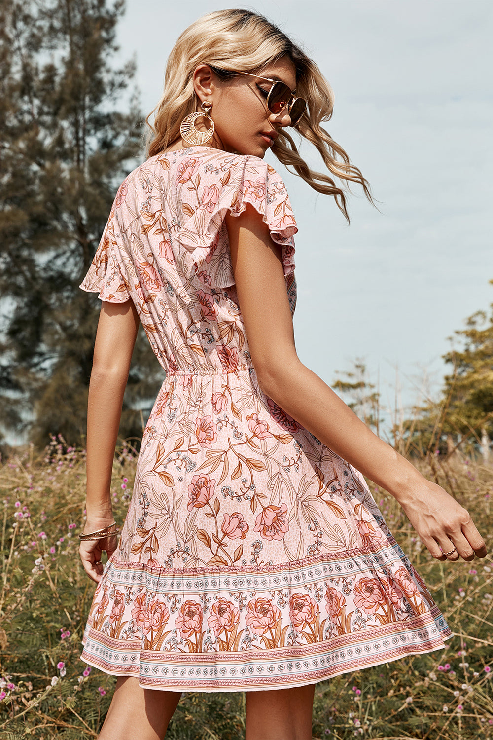 Noémie | Robe bohème courte à imprimé fleuri