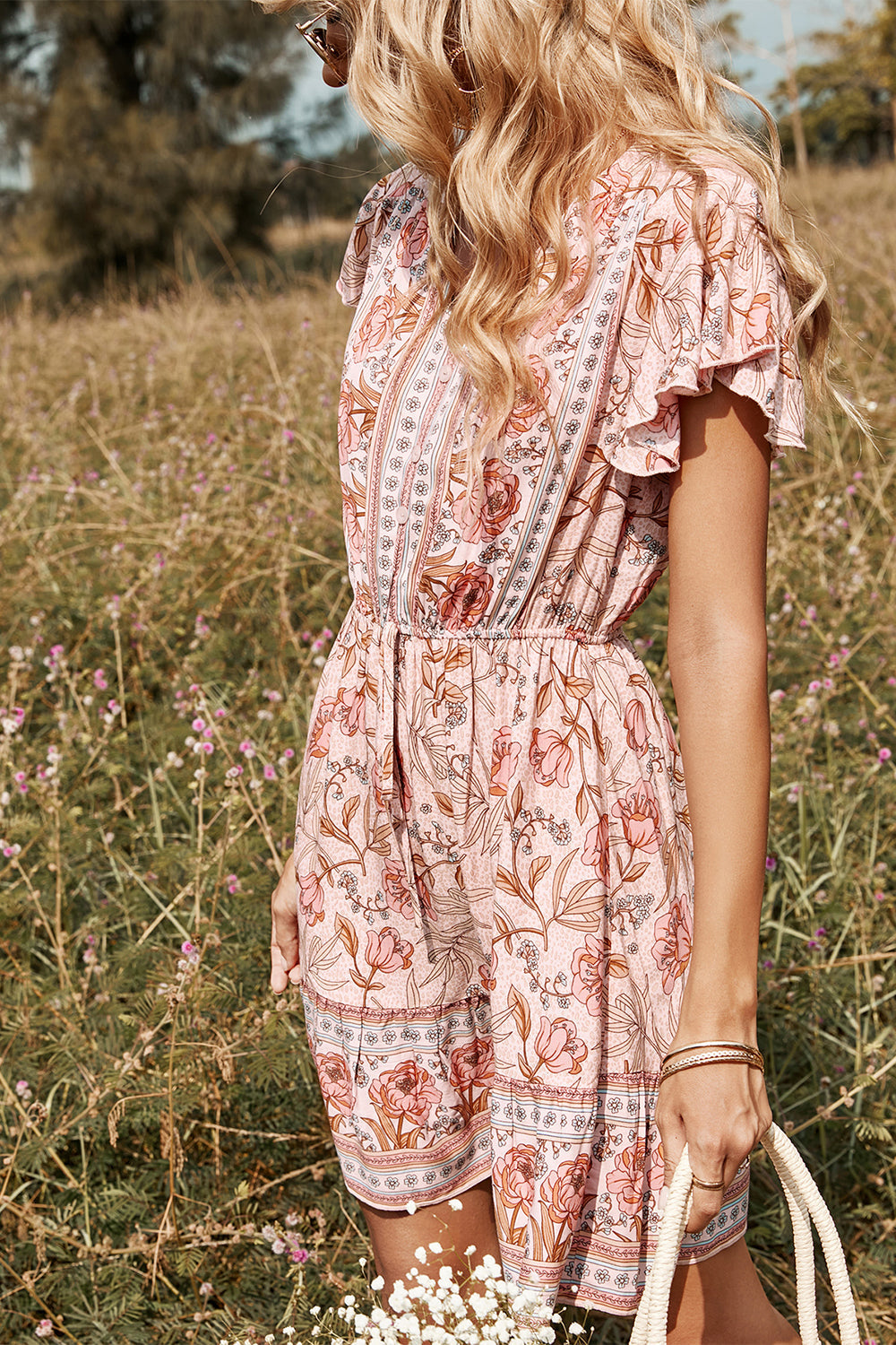 Noémie | Robe bohème courte à imprimé fleuri