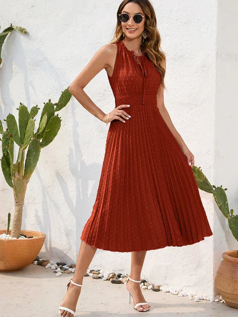 Élodie | Robe midi plissée à encolure nouée