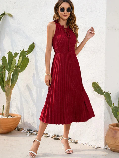 Élodie | Robe midi plissée à encolure nouée