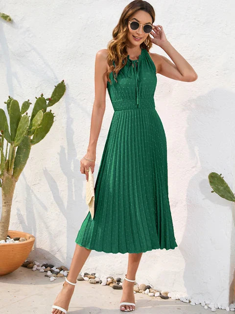 Élodie | Robe midi plissée à encolure nouée