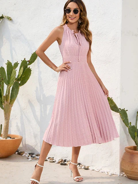 Élodie | Robe midi plissée à encolure nouée