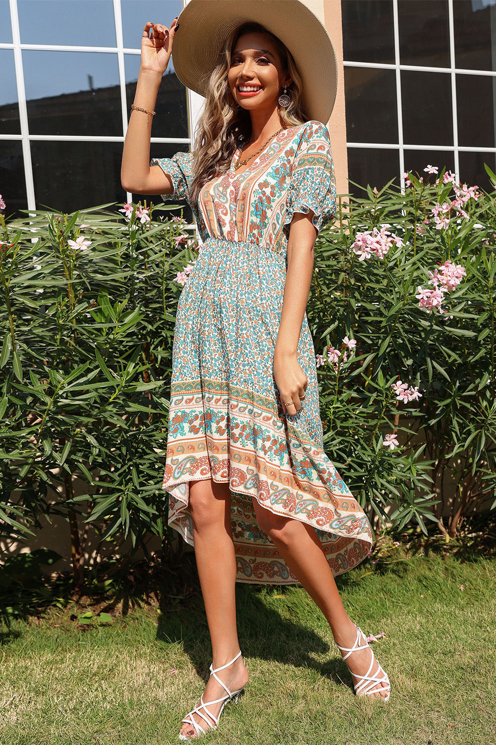 Lina | Robe bohème à imprimé floral et coupe asymétrique
