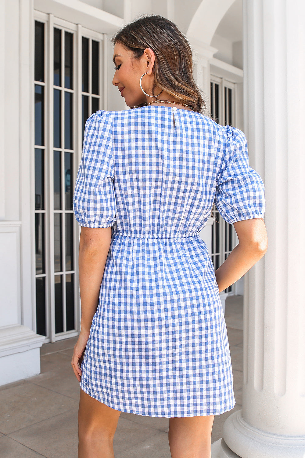 Maëlys | Robe courte vichy à nœud frontal