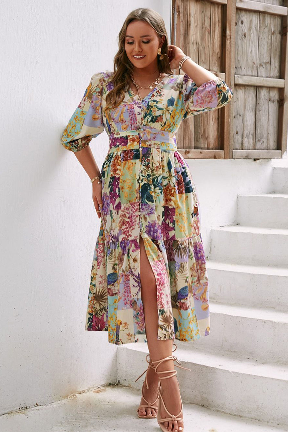 Mélissa | Robe longue portefeuille à imprimé floral pastel