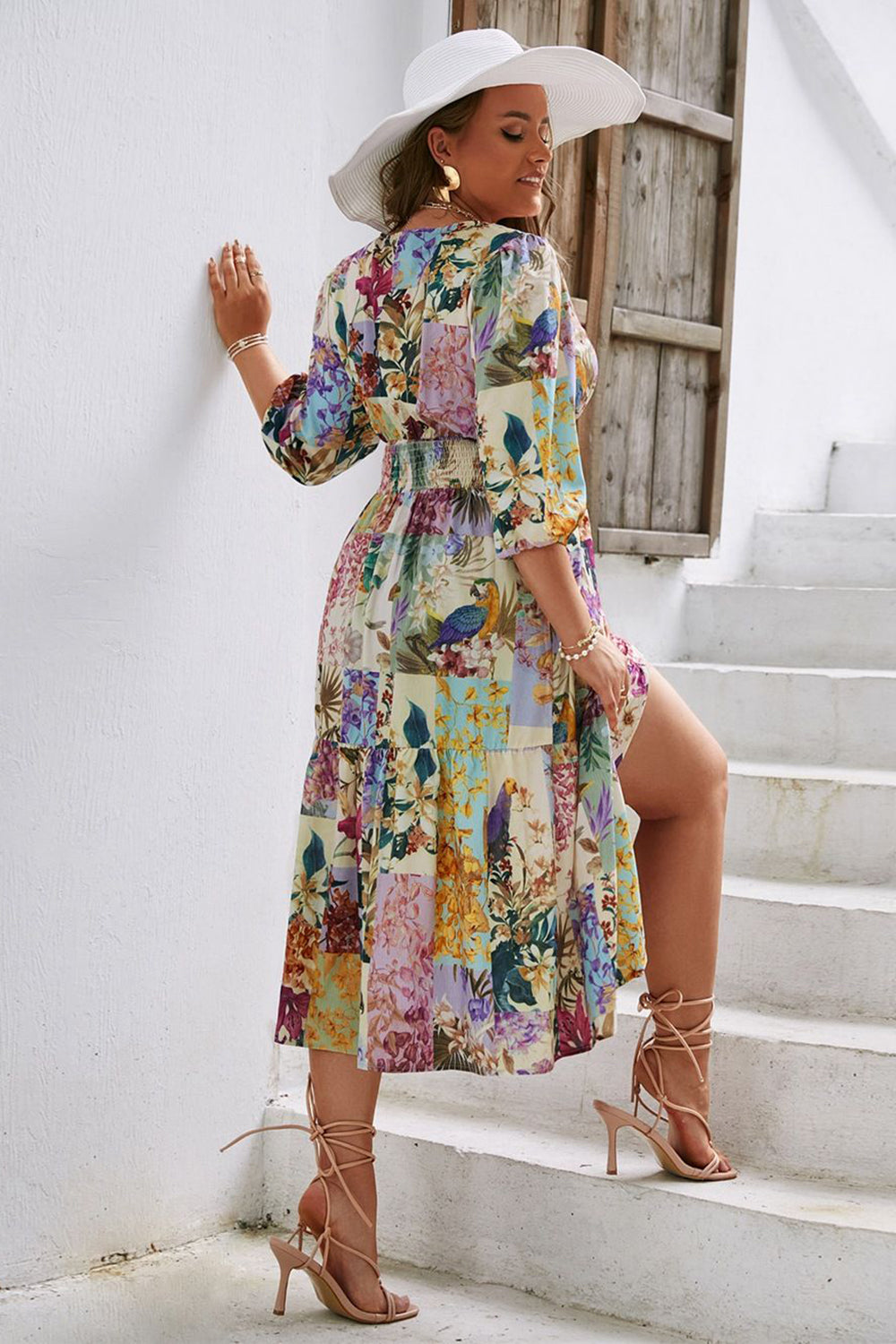Mélissa | Robe longue portefeuille à imprimé floral pastel