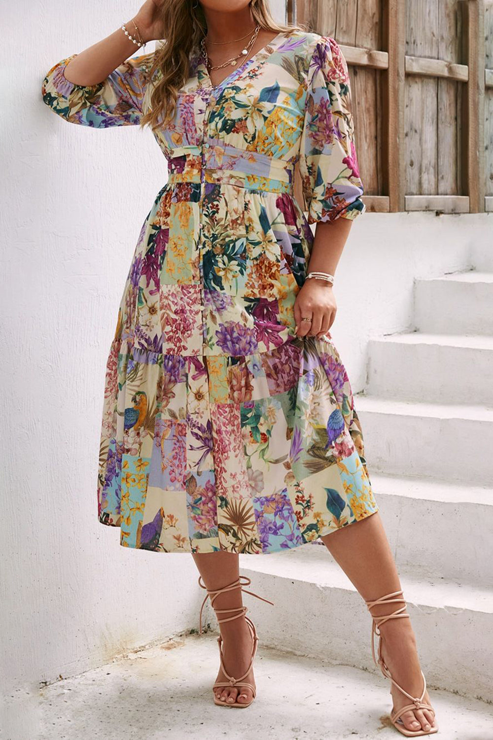 Mélissa | Robe longue portefeuille à imprimé floral pastel