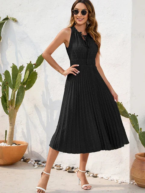 Élodie | Robe midi plissée à encolure nouée